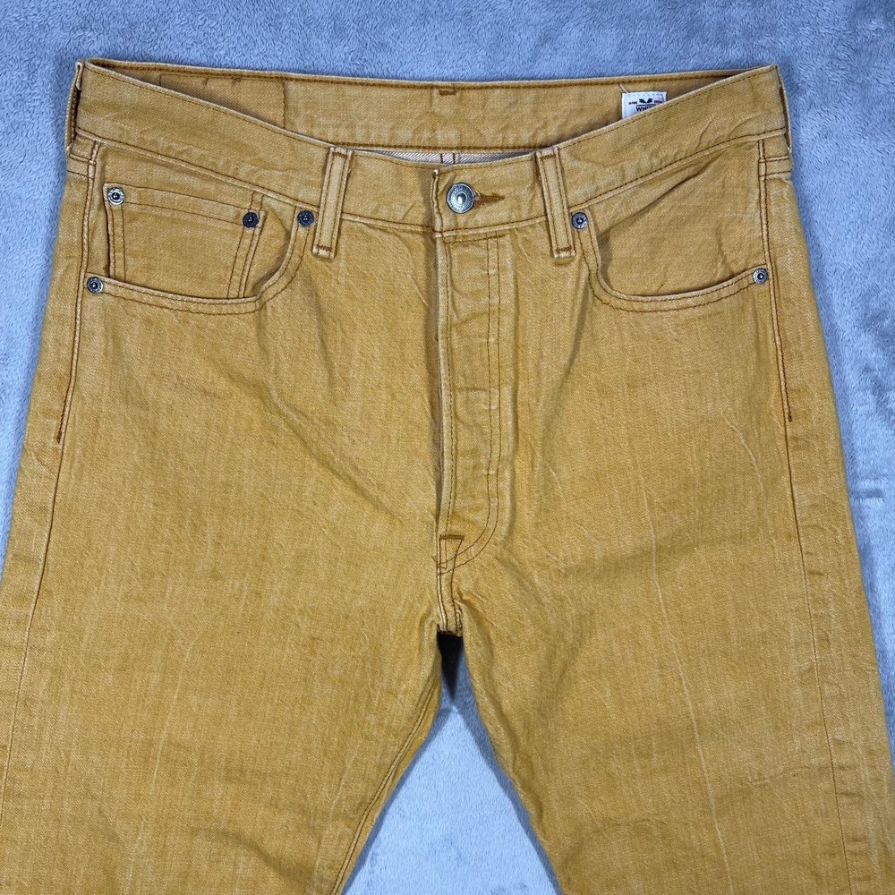 Levi's 501 Jeans Mens 31(30)x29(27) Yellow White Oak Cone Denim Button Fly - Picture 9 of 12